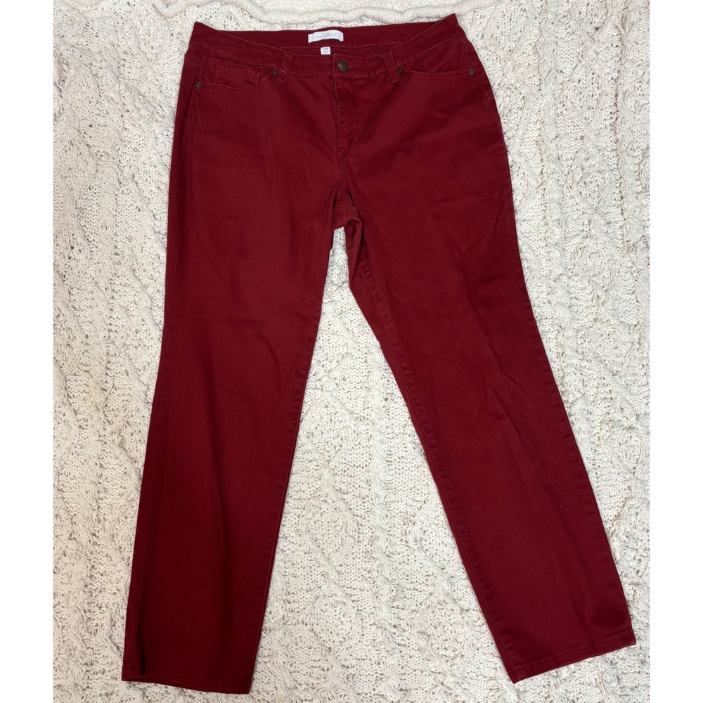New Directions Burgundy Straight Leg Pants W 14R Red Stretch‎ Cotton Trousers